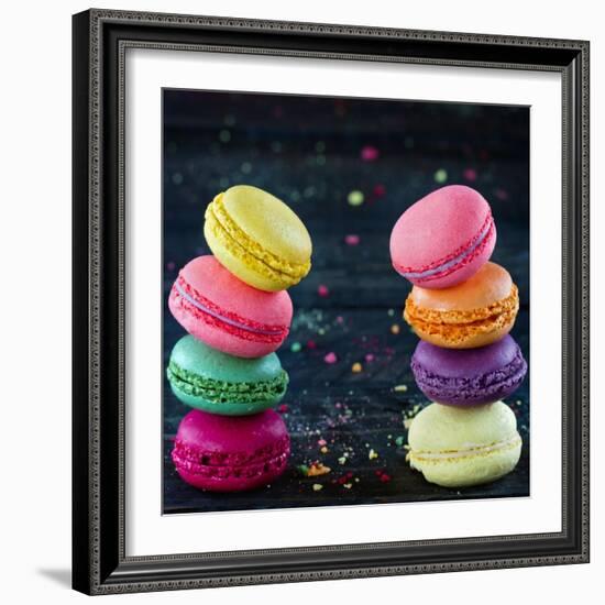 Two Piles Of Colorful Macaroons-Anna-Mari West-Framed Art Print