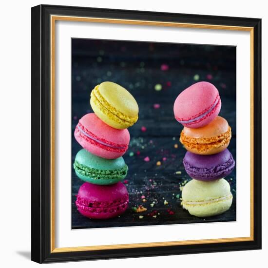 Two Piles Of Colorful Macaroons-Anna-Mari West-Framed Art Print