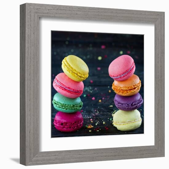 Two Piles Of Colorful Macaroons-Anna-Mari West-Framed Art Print
