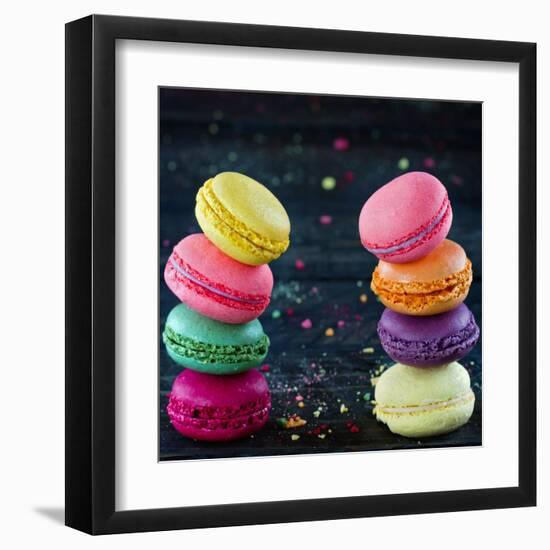 Two Piles Of Colorful Macaroons-Anna-Mari West-Framed Art Print