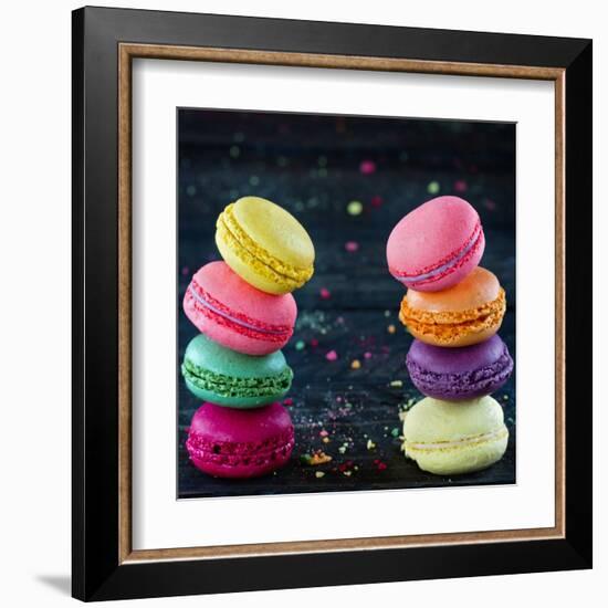 Two Piles Of Colorful Macaroons-Anna-Mari West-Framed Art Print