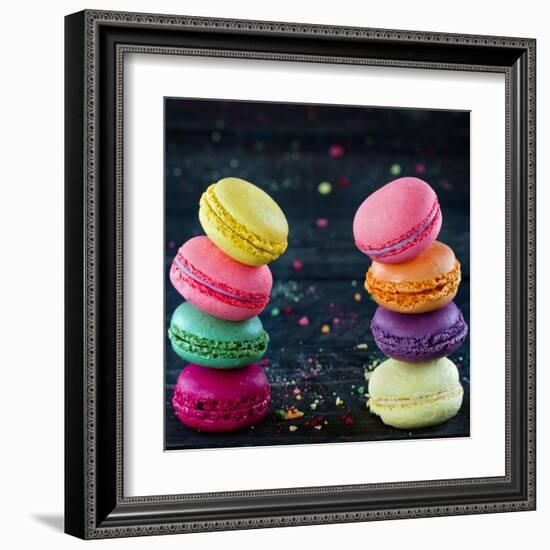 Two Piles Of Colorful Macaroons-Anna-Mari West-Framed Art Print