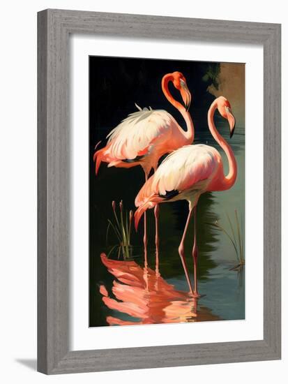 Two Pink Flamingos on the lake-Vivienne Dupont-Framed Art Print