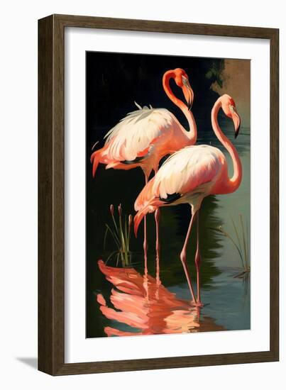 Two Pink Flamingos on the lake-Vivienne Dupont-Framed Art Print