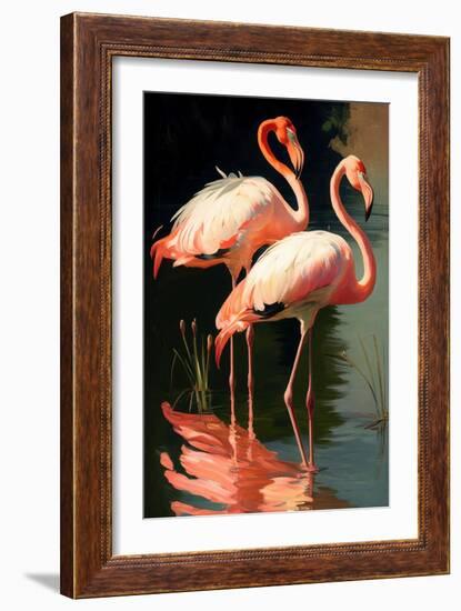 Two Pink Flamingos on the lake-Vivienne Dupont-Framed Art Print