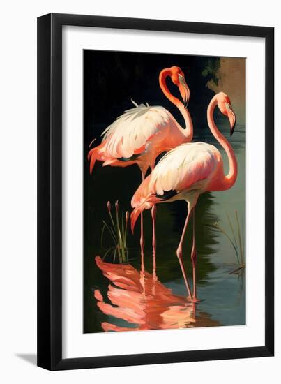 Two Pink Flamingos on the lake-Vivienne Dupont-Framed Art Print
