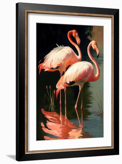 Two Pink Flamingos on the lake-Vivienne Dupont-Framed Art Print