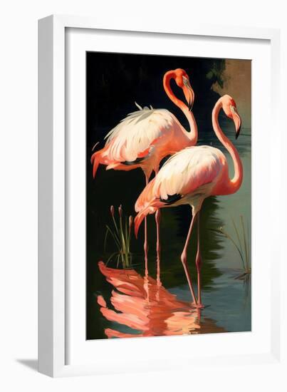 Two Pink Flamingos on the lake-Vivienne Dupont-Framed Art Print