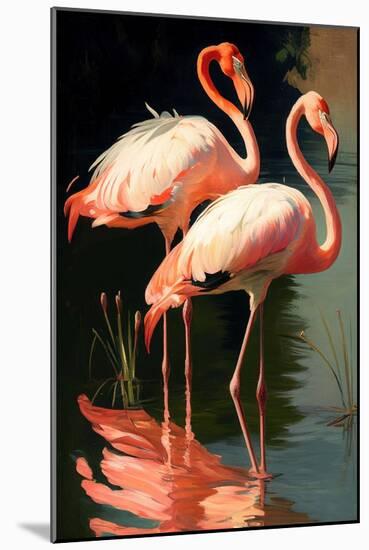 Two Pink Flamingos on the lake-Vivienne Dupont-Mounted Art Print