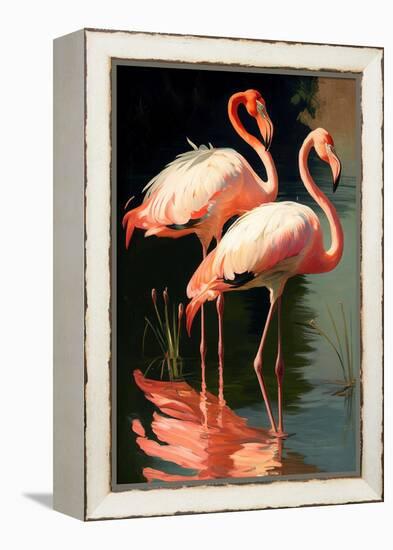 Two Pink Flamingos on the lake-Vivienne Dupont-Framed Stretched Canvas