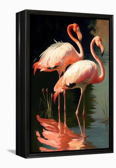 Two Pink Flamingos on the lake-Vivienne Dupont-Framed Stretched Canvas