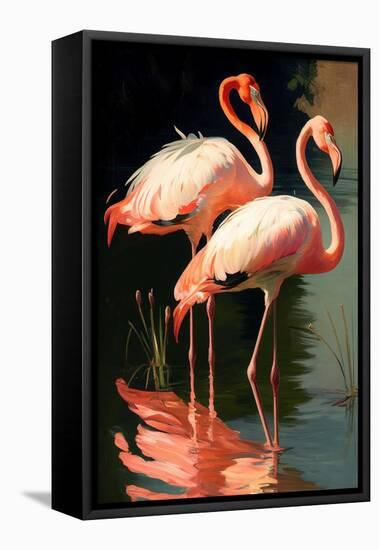 Two Pink Flamingos on the lake-Vivienne Dupont-Framed Stretched Canvas