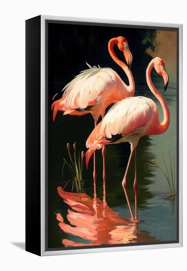 Two Pink Flamingos on the lake-Vivienne Dupont-Framed Stretched Canvas