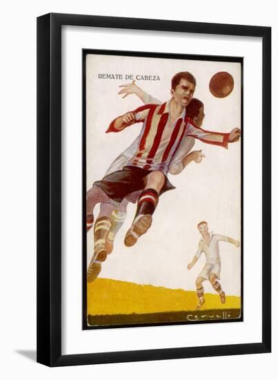 Two Players Challenging Each Other for the Same Ball-null-Framed Art Print