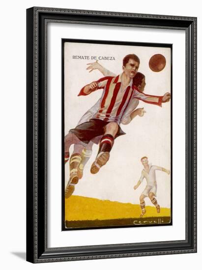 Two Players Challenging Each Other for the Same Ball-null-Framed Art Print