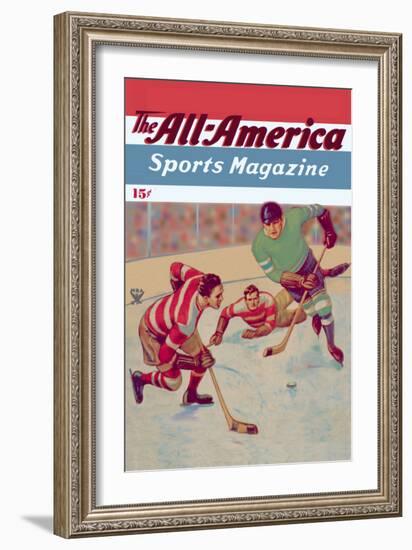 Two Players Converge on Puck-C.r. Schaare-Framed Art Print