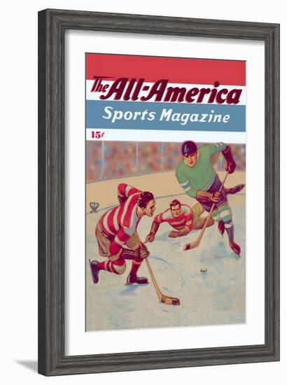 Two Players Converge on Puck-C.r. Schaare-Framed Art Print