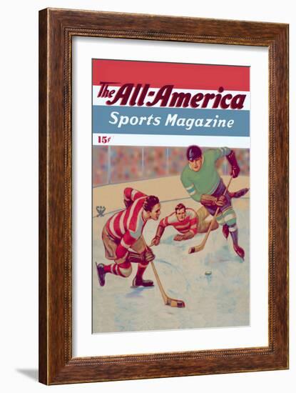 Two Players Converge on Puck-C.r. Schaare-Framed Art Print