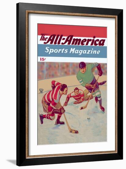 Two Players Converge on Puck-C.r. Schaare-Framed Art Print
