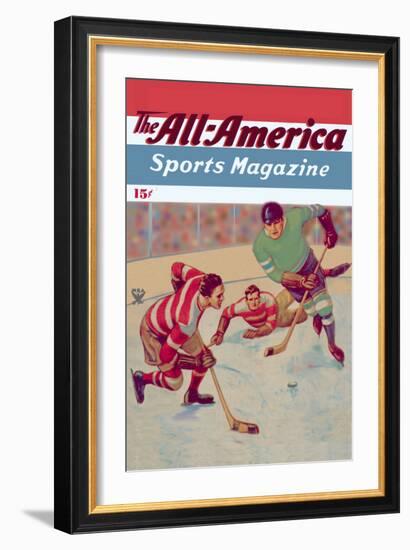 Two Players Converge on Puck-C.r. Schaare-Framed Art Print