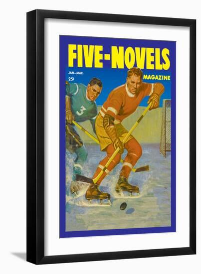 Two Players Skating Towards the Bouncing Puck-null-Framed Art Print