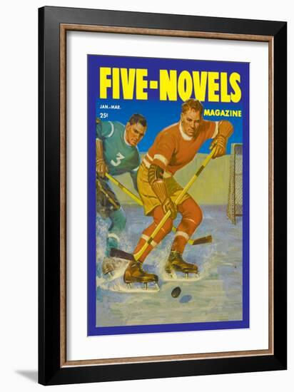 Two Players Skating Towards the Bouncing Puck-null-Framed Art Print