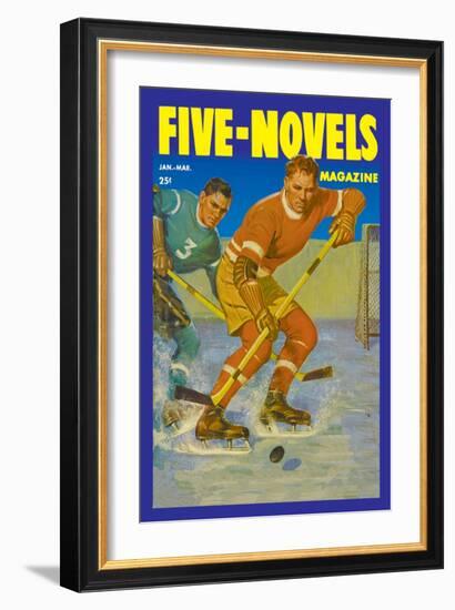 Two Players Skating Towards the Bouncing Puck-null-Framed Art Print