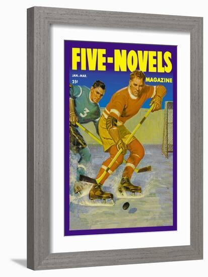 Two Players Skating Towards the Bouncing Puck-null-Framed Art Print