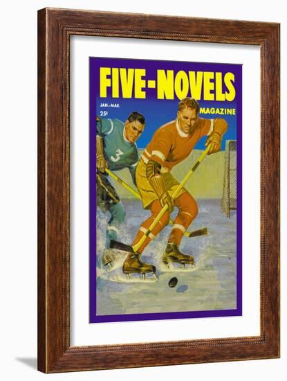 Two Players Skating Towards the Bouncing Puck-null-Framed Art Print