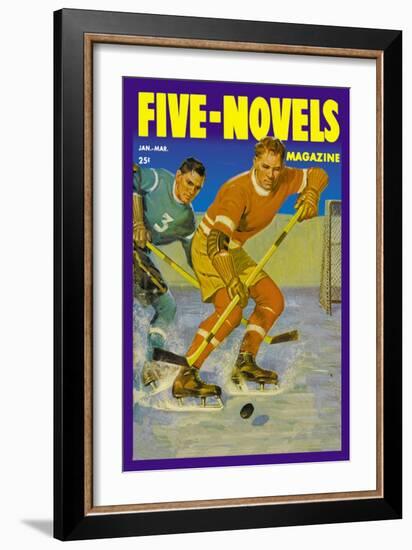 Two Players Skating Towards the Bouncing Puck-null-Framed Art Print