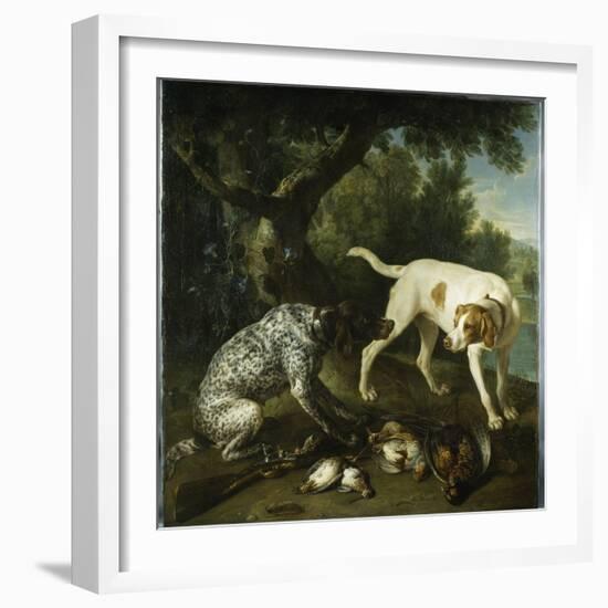 Two Pointers Belonging to the 3rd Earl of Burlington with Dead Game in a Landscape, 1713-Alexandre-Francois Desportes-Framed Premium Giclee Print