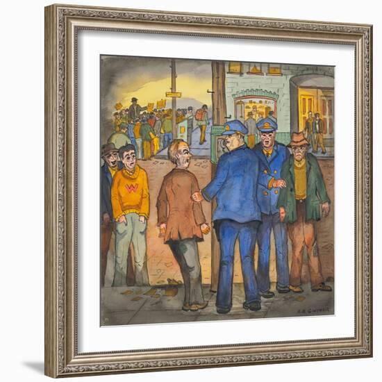 Two Police Officers Arresting Two Drunks on a Street of the Skid Road Area of Seattle-Ronald Ginther-Framed Giclee Print