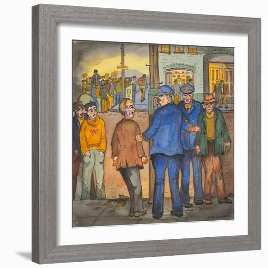 Two Police Officers Arresting Two Drunks on a Street of the Skid Road Area of Seattle-Ronald Ginther-Framed Giclee Print