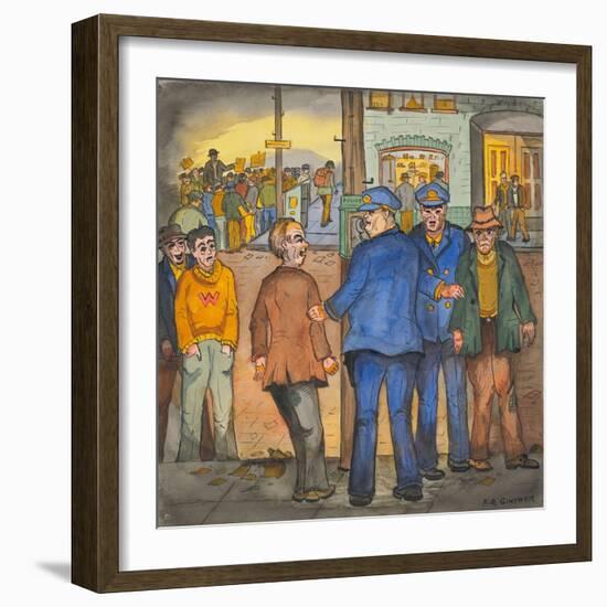 Two Police Officers Arresting Two Drunks on a Street of the Skid Road Area of Seattle-Ronald Ginther-Framed Giclee Print