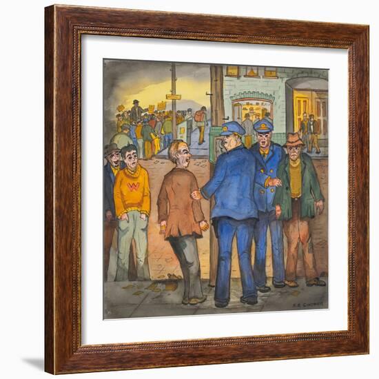 Two Police Officers Arresting Two Drunks on a Street of the Skid Road Area of Seattle-Ronald Ginther-Framed Giclee Print