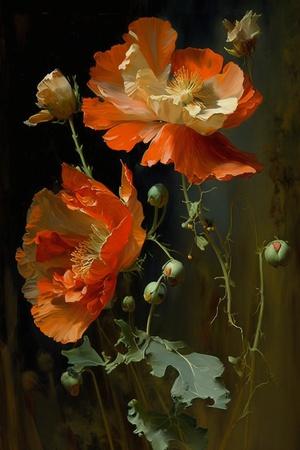 'Two Poppy Flowers' Art Print - Vivienne Dupont | Art.com