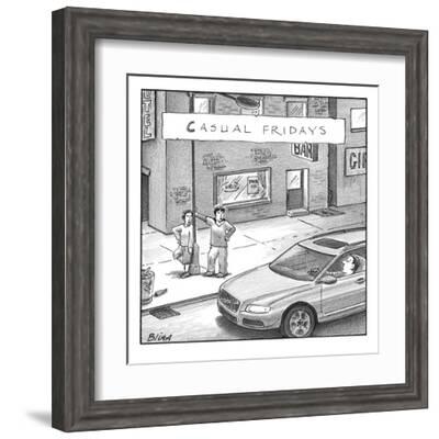 Two prostitutes in comfortable sweatpants, shorts, tennis-shoes, etc. (one…  - New Yorker Cartoon' Premium Giclee Print - Harry Bliss | Art.com