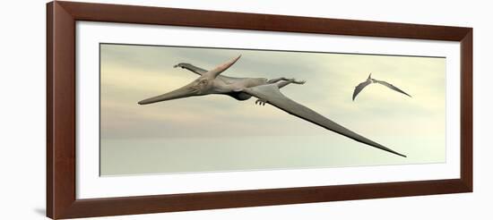 Two Pteranodon Dinosaurs Flying in Cloudy Sky-null-Framed Art Print