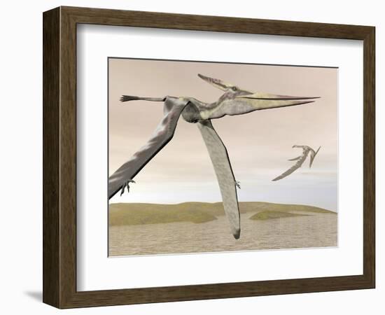 Two Pteranodons Flying over Small Islands-null-Framed Art Print