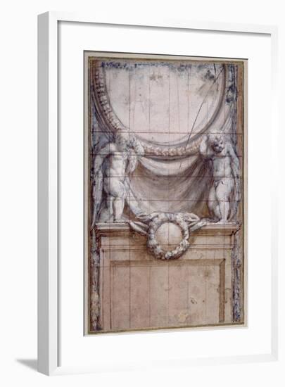 Two Putti Supporting a Blank Medallion-Correggio-Framed Giclee Print