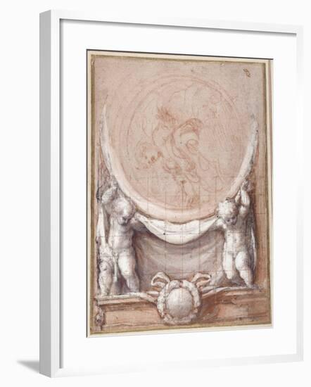 Two Putti Supporting a Medallion on Which the Cloud-Borne Christ Is Represented-Correggio-Framed Giclee Print