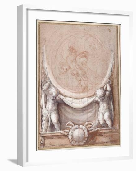 Two Putti Supporting a Medallion on Which the Cloud-Borne Christ Is Represented-Correggio-Framed Giclee Print