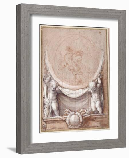 Two Putti Supporting a Medallion on Which the Cloud-Borne Christ Is Represented-Correggio-Framed Giclee Print