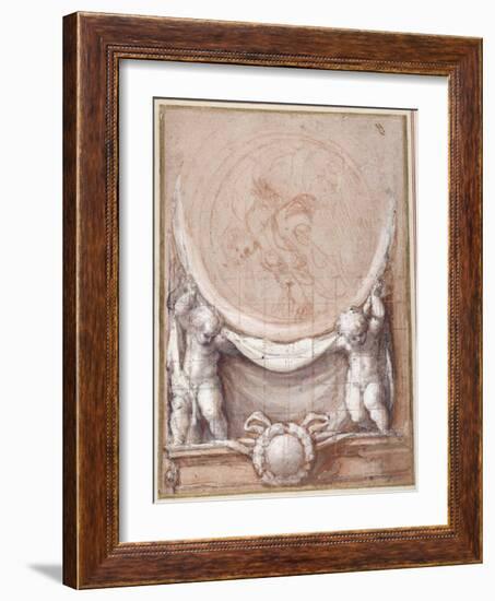 Two Putti Supporting a Medallion on Which the Cloud-Borne Christ Is Represented-Correggio-Framed Giclee Print