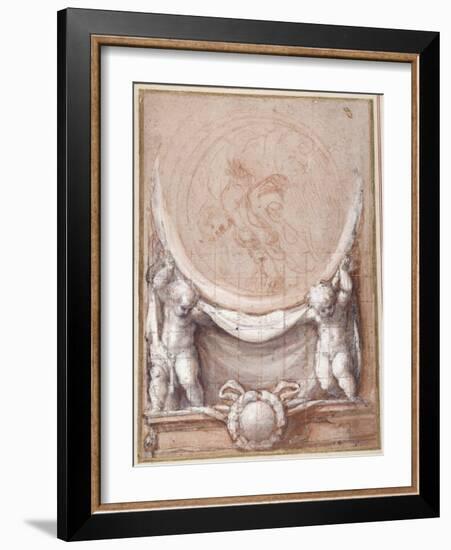 Two Putti Supporting a Medallion on Which the Cloud-Borne Christ Is Represented-Correggio-Framed Giclee Print