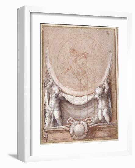 Two Putti Supporting a Medallion on Which the Cloud-Borne Christ Is Represented-Correggio-Framed Giclee Print