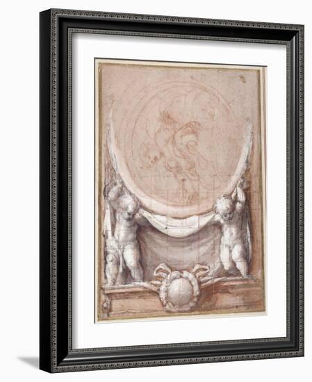 Two Putti Supporting a Medallion on Which the Cloud-Borne Christ Is Represented-Correggio-Framed Giclee Print