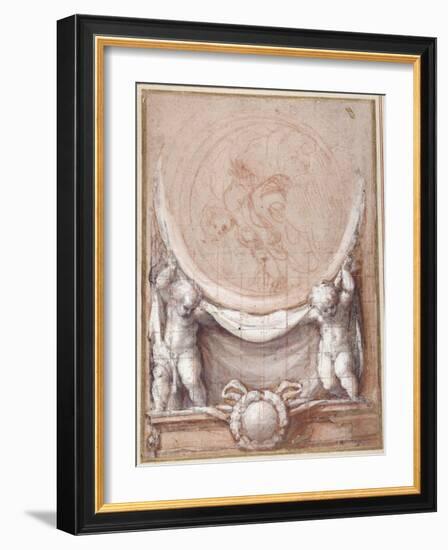 Two Putti Supporting a Medallion on Which the Cloud-Borne Christ Is Represented-Correggio-Framed Giclee Print