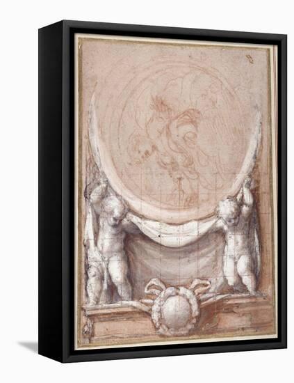 Two Putti Supporting a Medallion on Which the Cloud-Borne Christ Is Represented-Correggio-Framed Premier Image Canvas