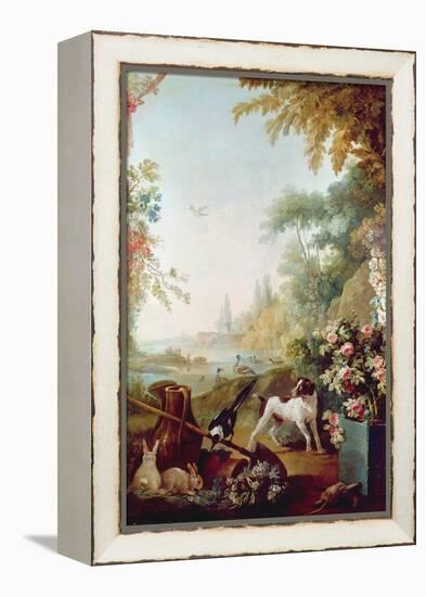 Two Rabbits, a Magpie and a Dog, from the Salon of Gilles Demarteau (1722-76) (Oil on Canvas)-Jean-Baptiste Huet-Framed Premier Image Canvas